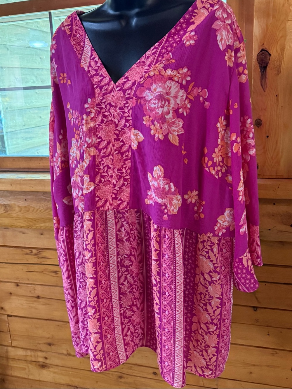 Isaac Mizrahi Live Boho Floral Babydoll Tunic Blouse Magenta Pink Plus Size 28W - Picture 4 of 9
